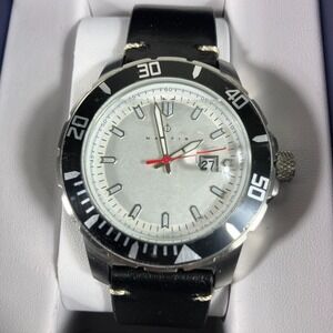 Nautis Admiralty Pro 200 Black Leather Band Watch w/Date - Black